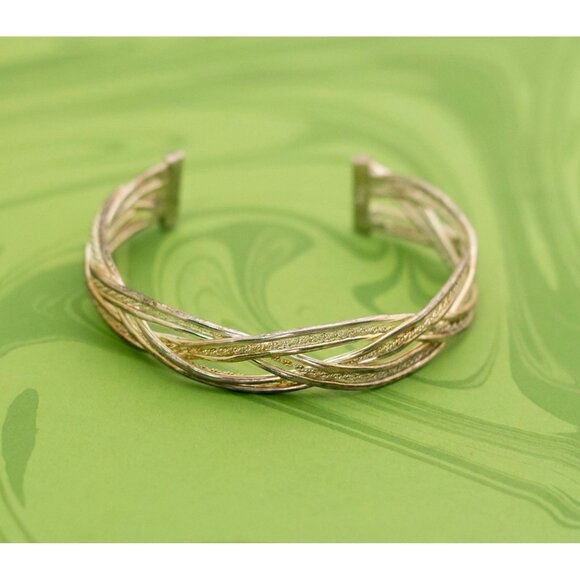 Vintage Sterling Silver Wavy Knots Elegant Cuff Bracelet Size 8 - W6 - Picture 1 of 5